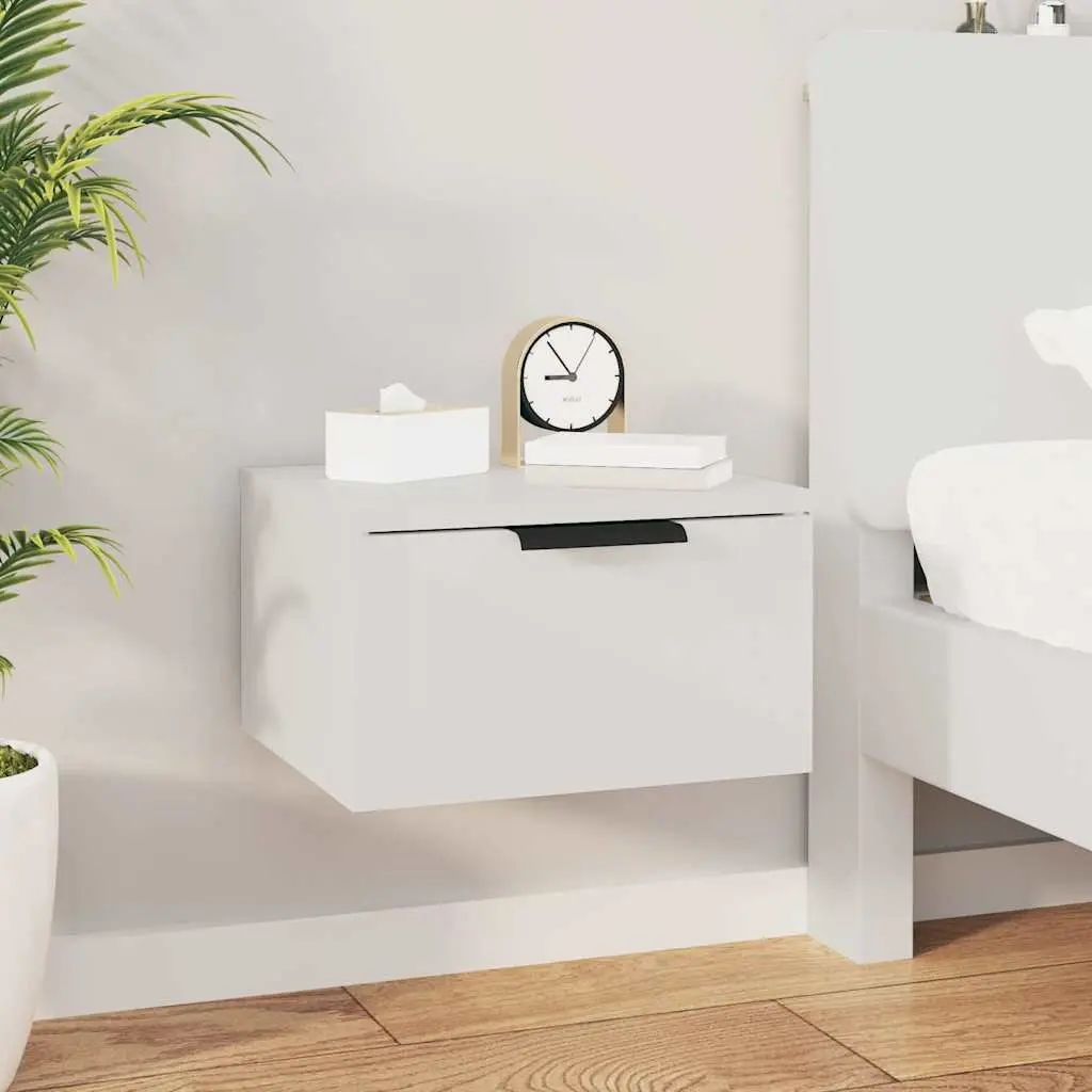 Wall-mounted Bedside Cabinets 2 pcs White Floating Storage Shelf Organiser