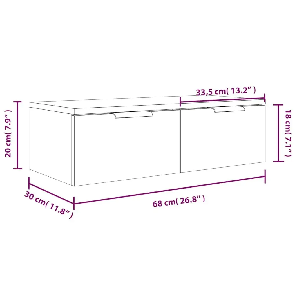 Wall Cabinet Storage White Engineered Wood 68x30x20 cm Floating Shelf Organiser