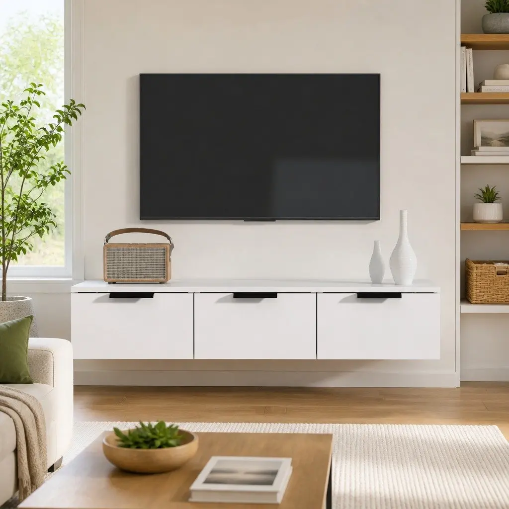 Wall Cabinet White Floating Storage Engineered Wood Shelf 102cm