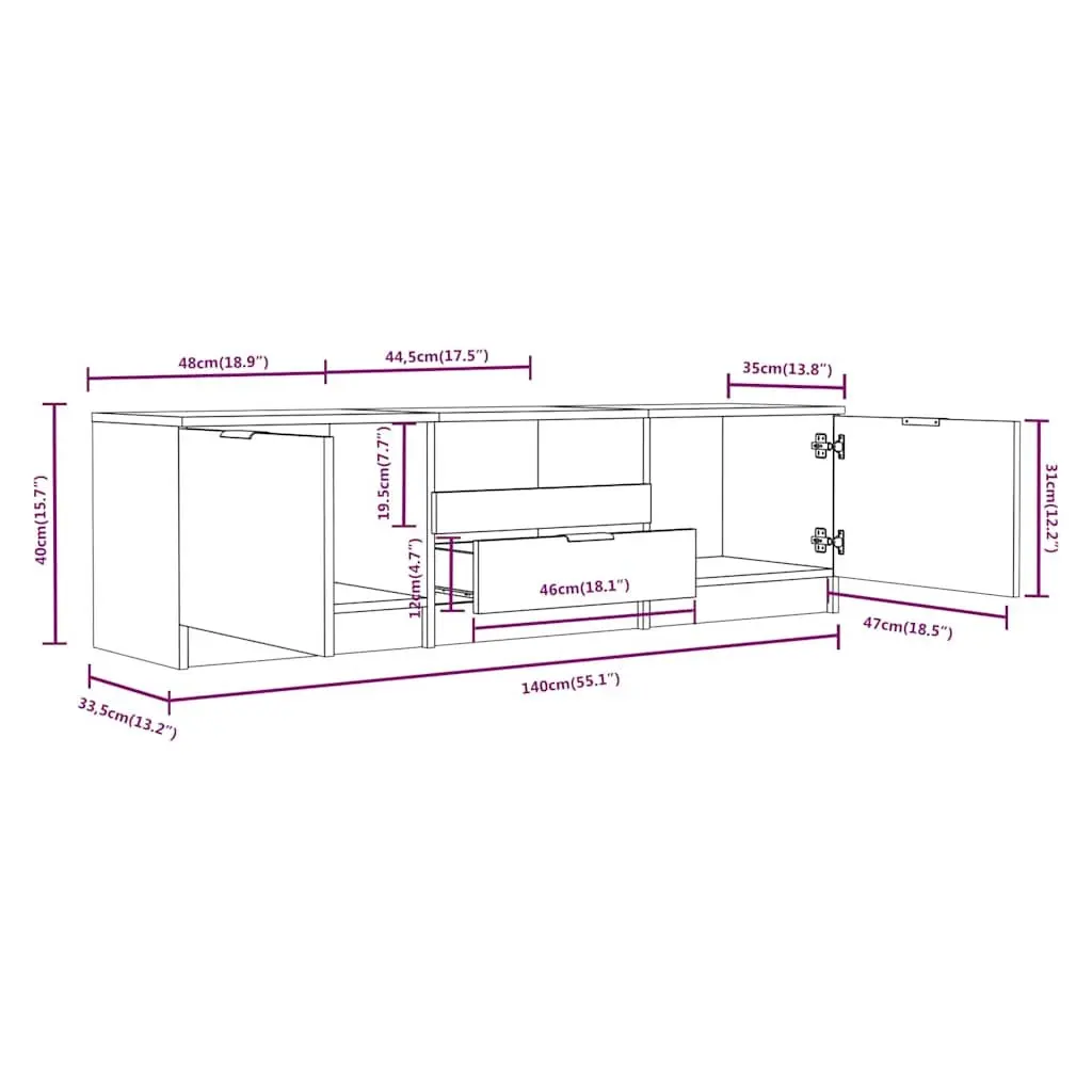 TV Cabinet White 140x35x40cm Entertainment Unit Media Stand Storage Sideboard