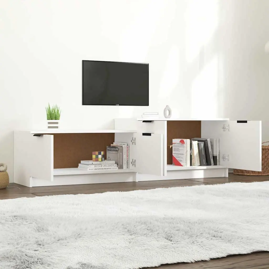 TV Cabinet White Engineered Wood Storage Unit with Doors and Compartments 1585 x 360 x 450 mm