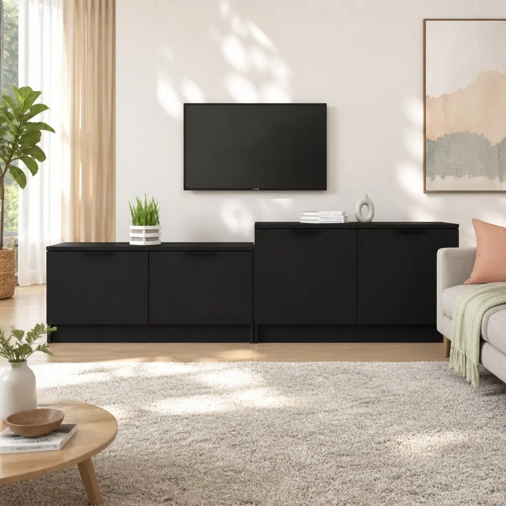 TV Cabinet Black Storage Unit with Doors and Compartments 158.5 x 36 x 45 cm