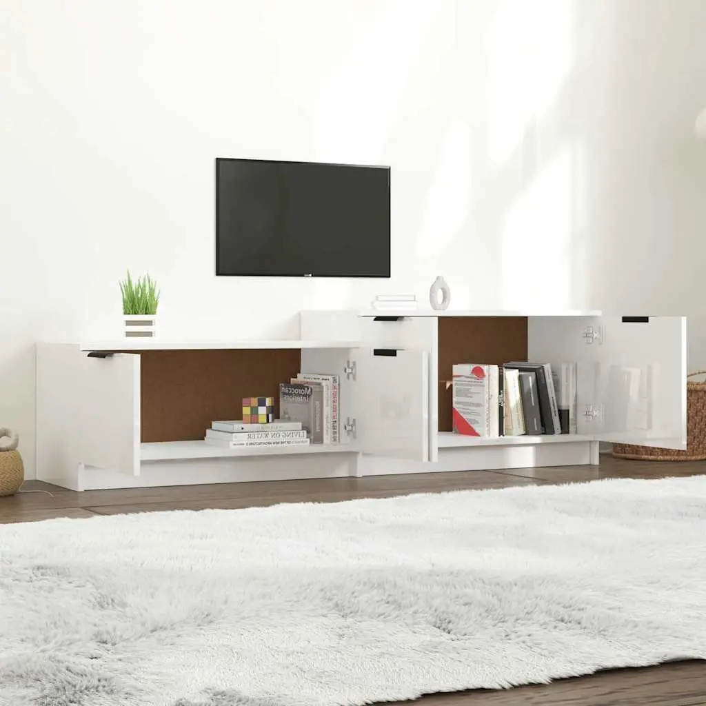 TV Cabinet White High Gloss Modern Storage Unit with Doors Compartments Media