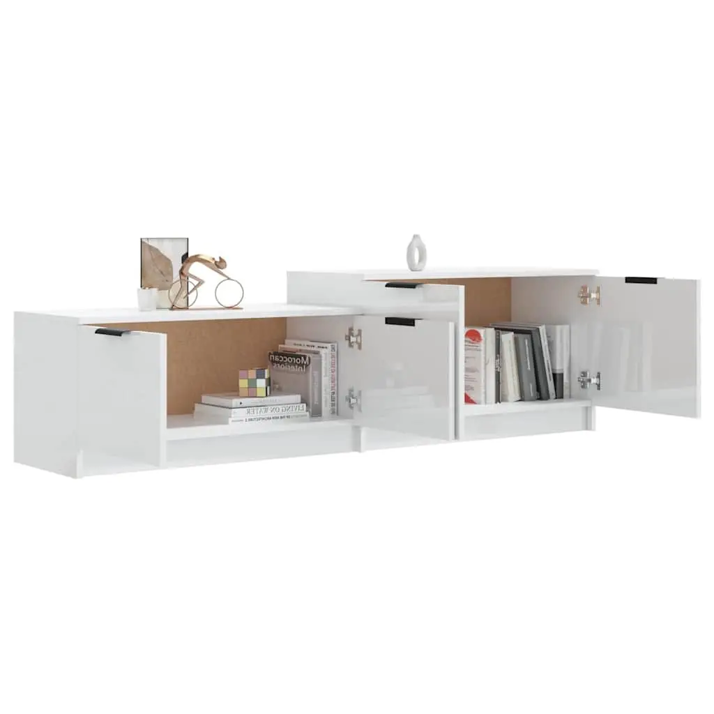 TV Cabinet White High Gloss Modern Storage Unit with Doors Compartments Media