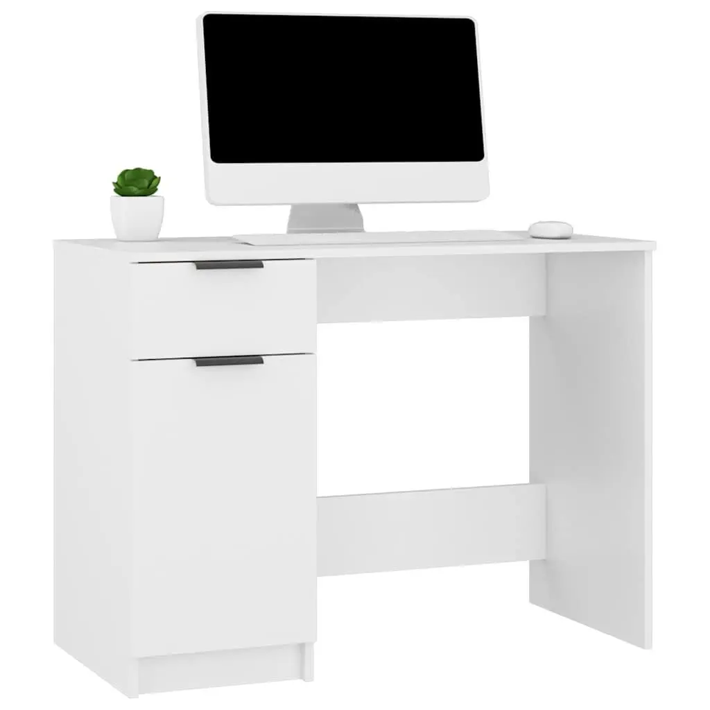 White Computer Desk 100x50x75cm Home Office Workstation Storage Drawers