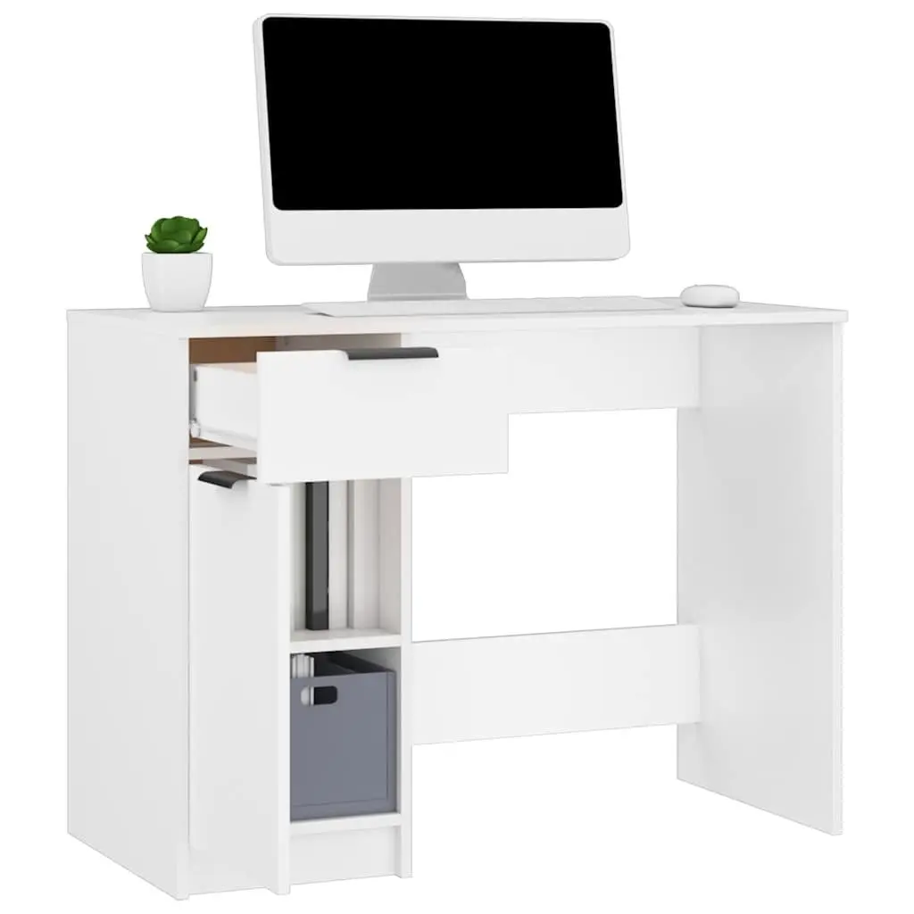 White Computer Desk 100x50x75cm Home Office Workstation Storage Drawers