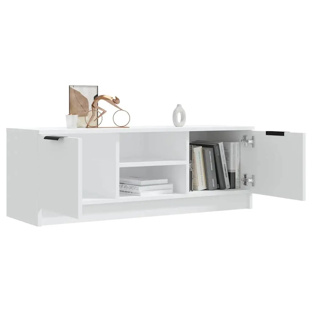 TV Cabinet White Engineered Wood 102x35x36.5 cm Storage Unit with Open Closed Compartments