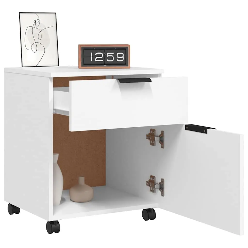 Mobile File Cabinet White Organizer with Wheels 45x38x54cm