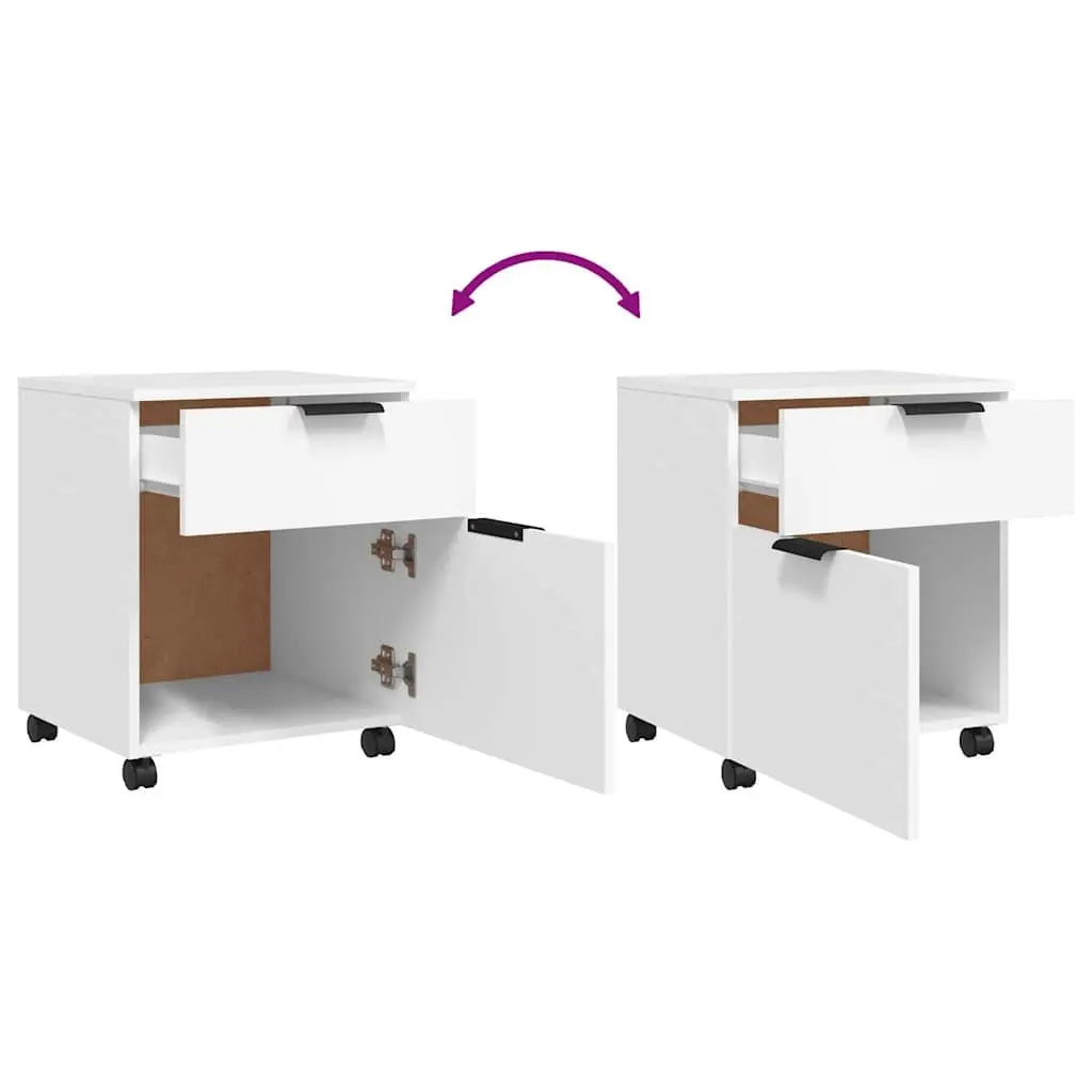 Mobile File Cabinet White Organizer with Wheels 45x38x54cm