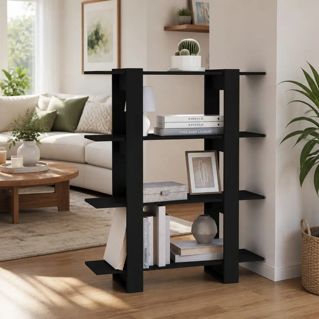 Black Book Cabinet Standing Shelf Storage Organiser Room Divider 100cm x 30cm x 123.5cm