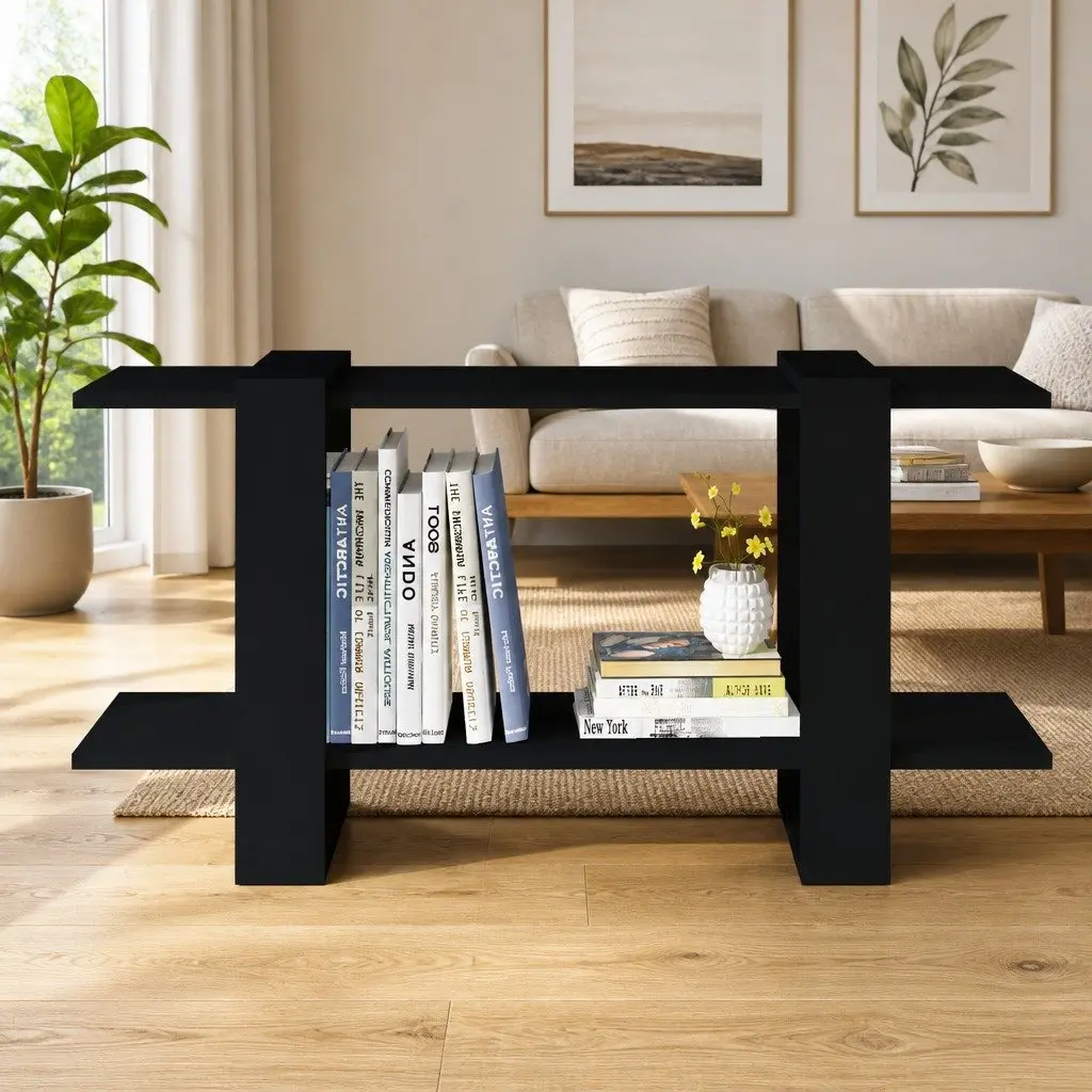 Book Cabinet Black Storage Shelving Unit Engineered Wood 100W x 30D x 51H cm