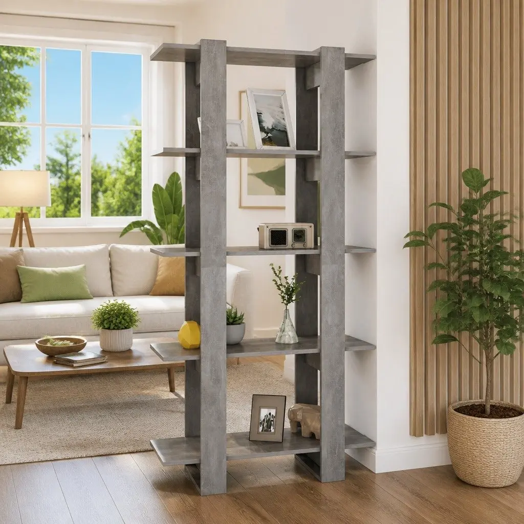 Book Cabinet Room Divider Grey Engineered Wood Storage Shelving Unit 80x30x160cm