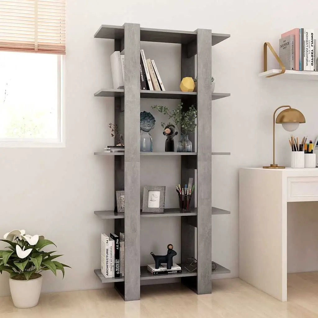 Book Cabinet Room Divider Grey Engineered Wood Storage Shelving Unit 80x30x160cm