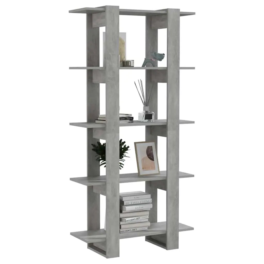 Book Cabinet Room Divider Grey Engineered Wood Storage Shelving Unit 80x30x160cm