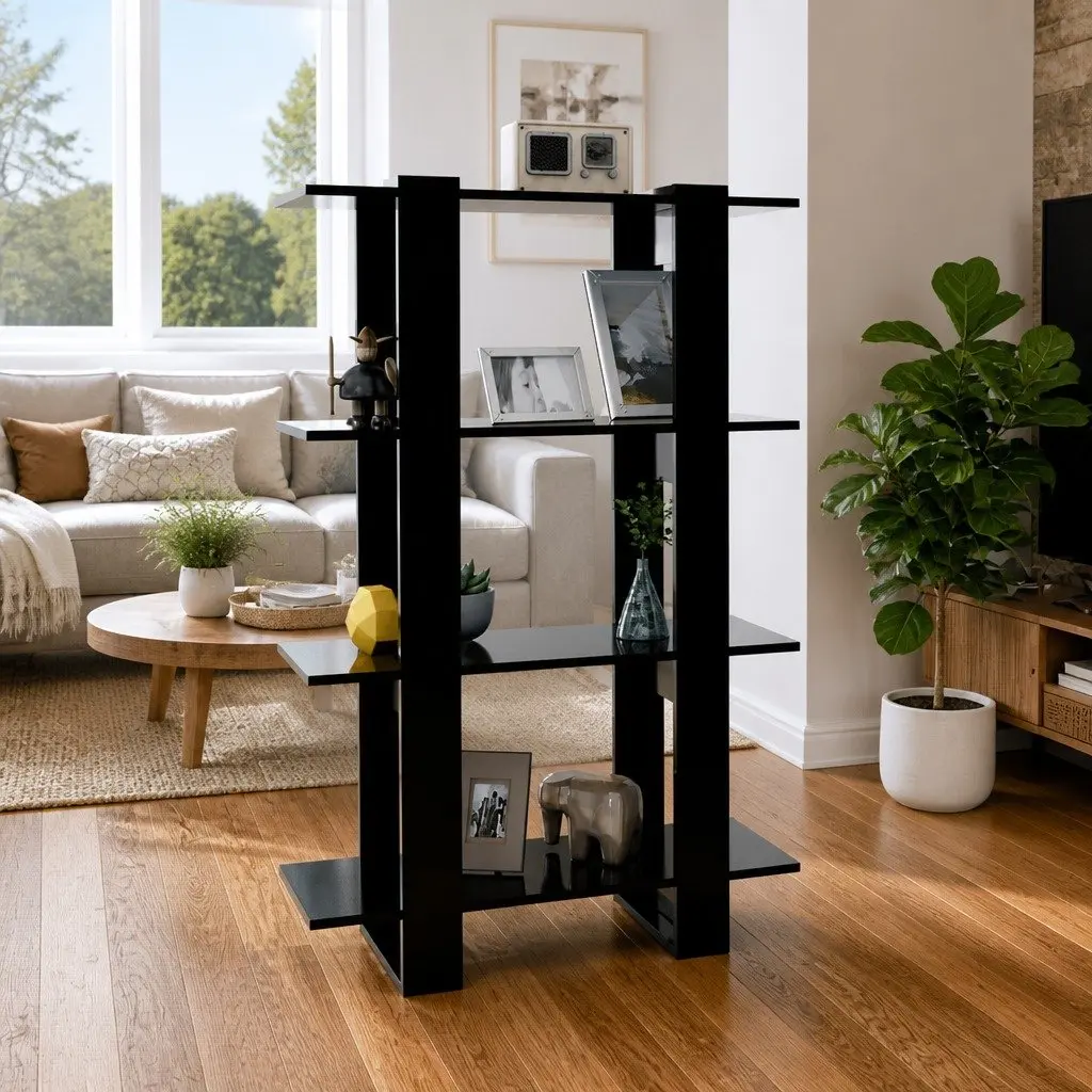 Black Wooden Book Cabinet Room Divider Storage Organizer 80W x 30D x 123.5H cm