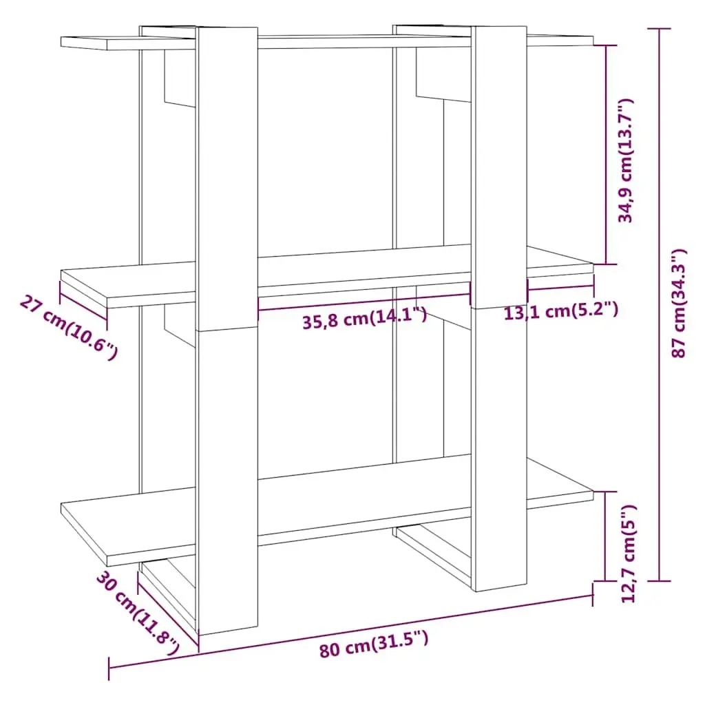 Book Cabinet Room Divider Wooden Storage Shelving Unit Black 80W x 30D x 87H cm
