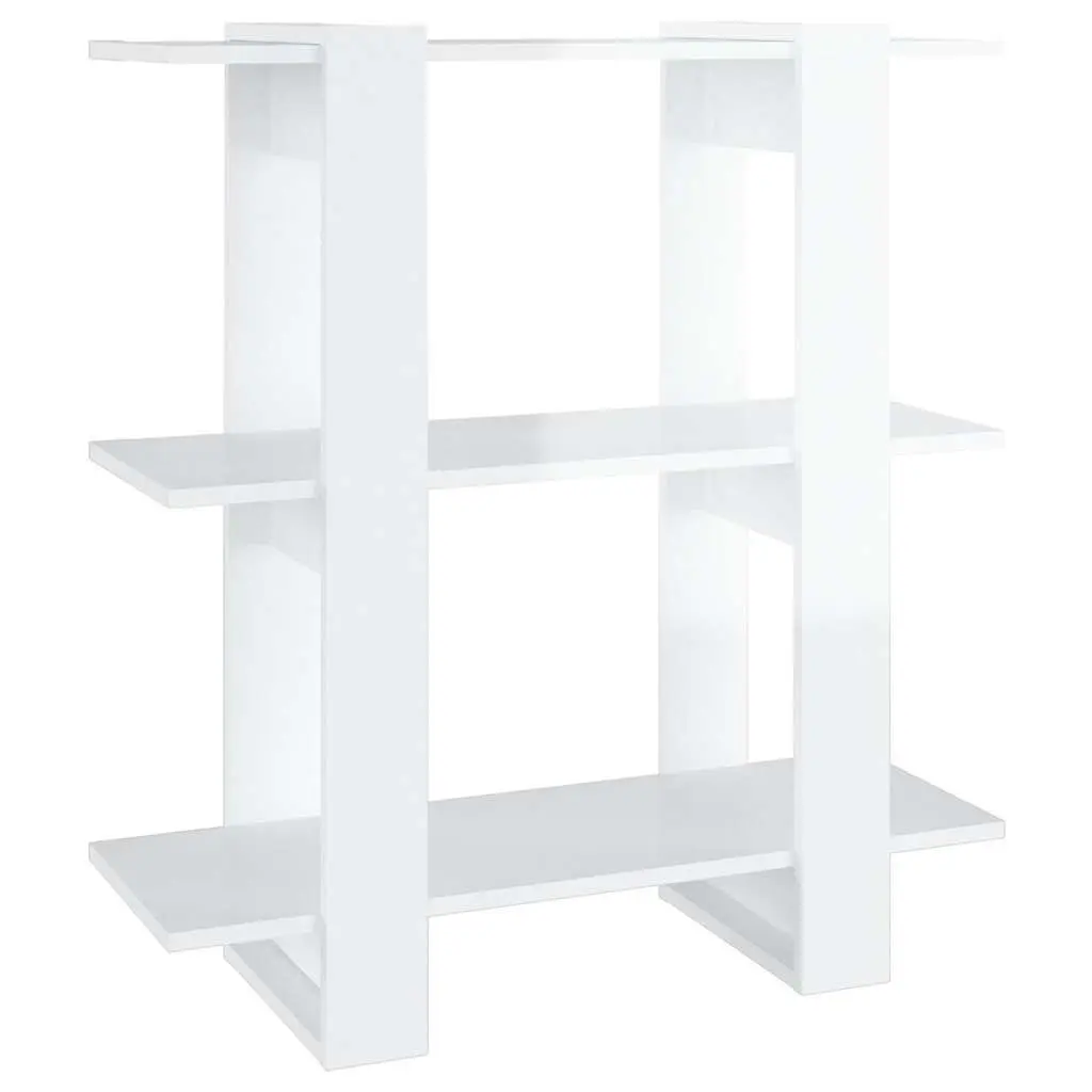 Wooden Book Cabinet High Gloss White Room Divider 80W x 30D x 87H cm