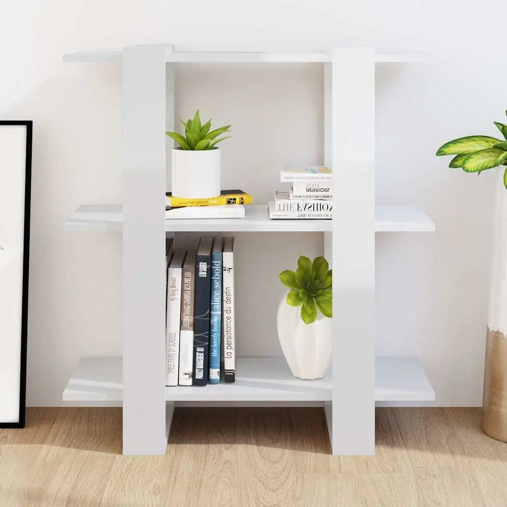 Wooden Book Cabinet High Gloss White Room Divider 80W x 30D x 87H cm
