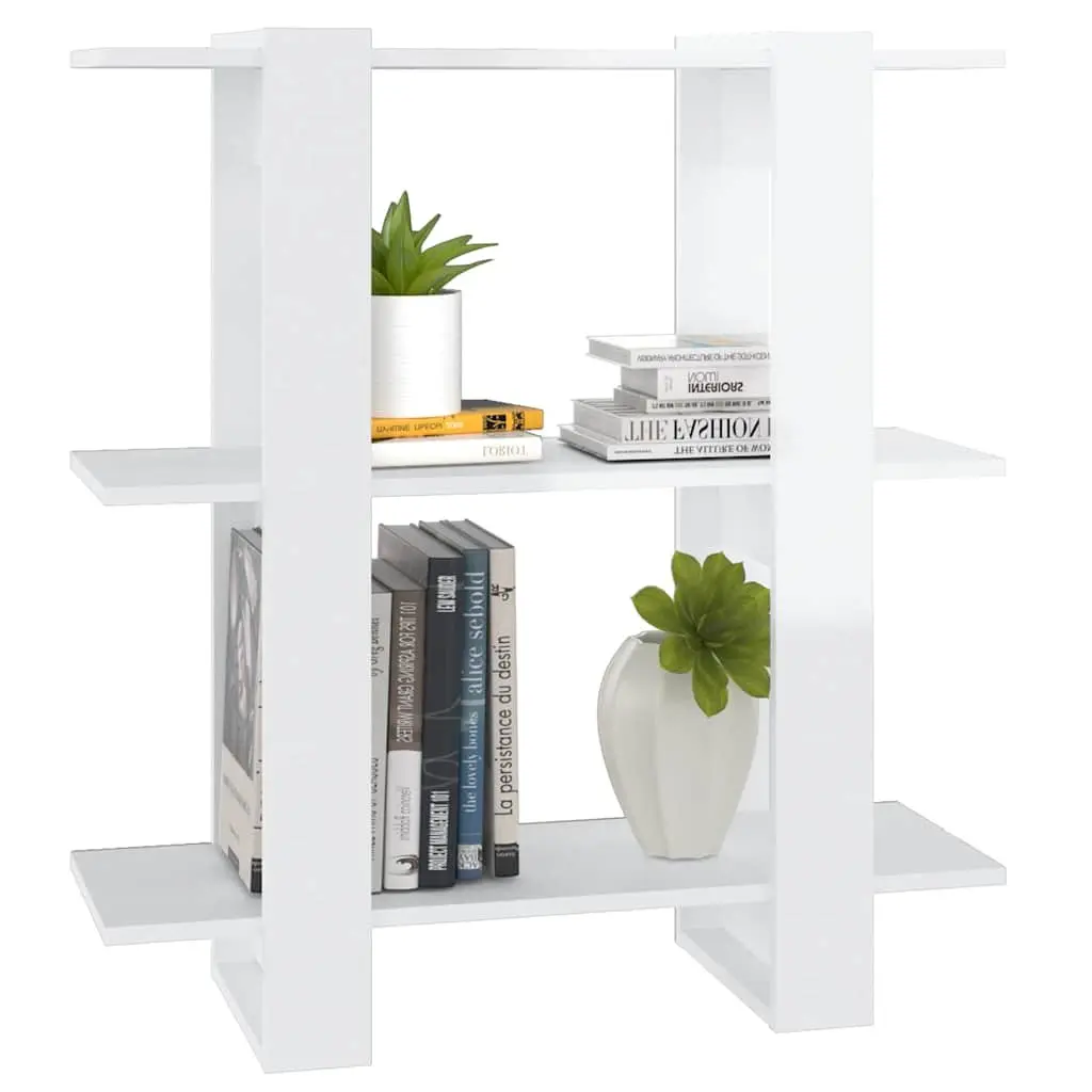Wooden Book Cabinet High Gloss White Room Divider 80W x 30D x 87H cm