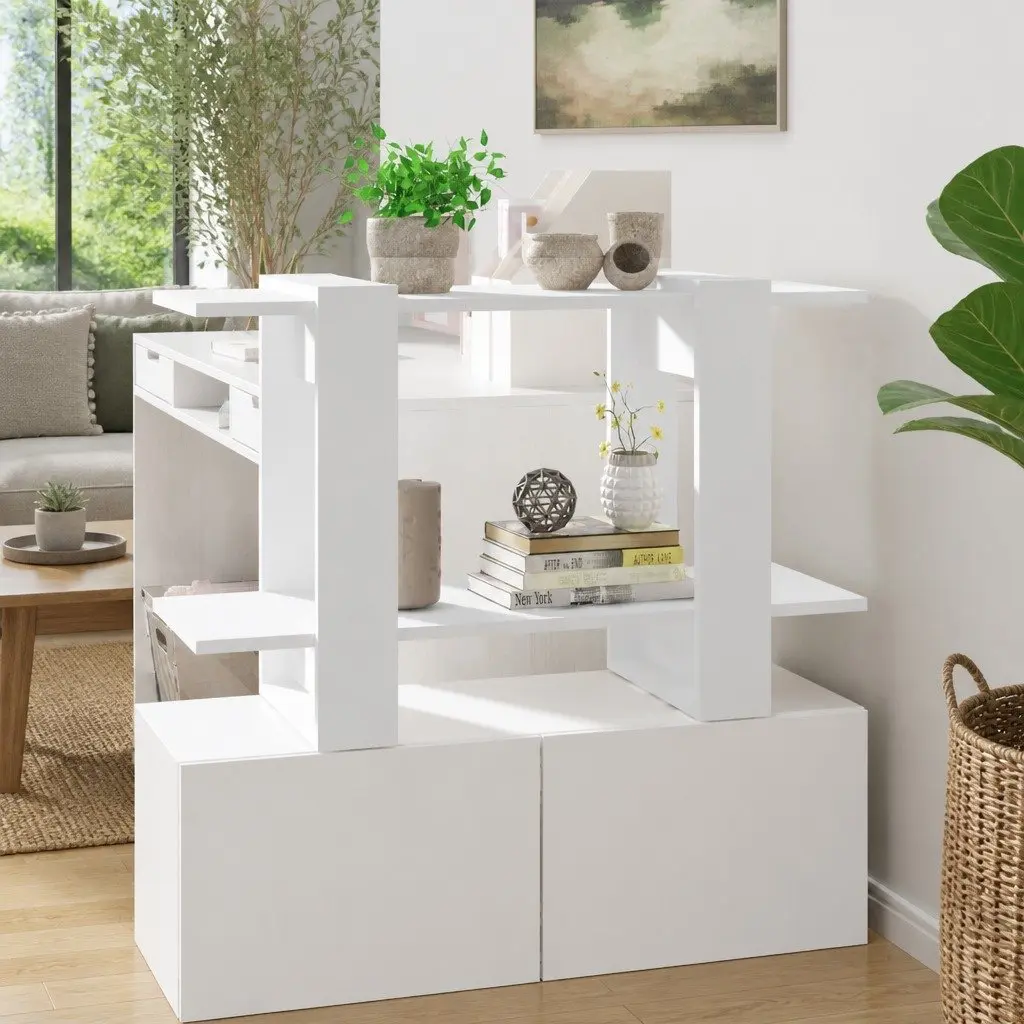 White Book Cabinet Standing Shelf Storage Organiser Room Divider Hallway Display