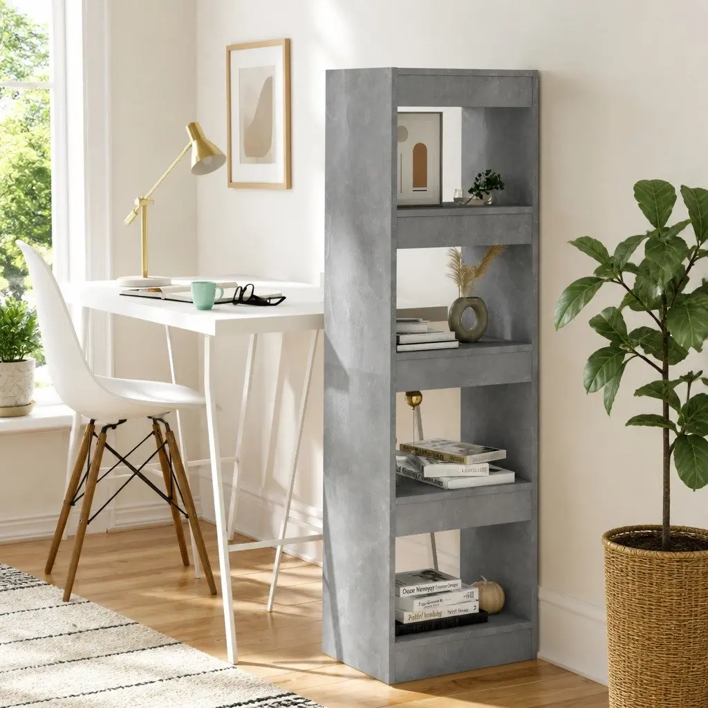 Book Cabinet Room Divider Grey Shelving Unit Storage Bookcase Standing Shelf