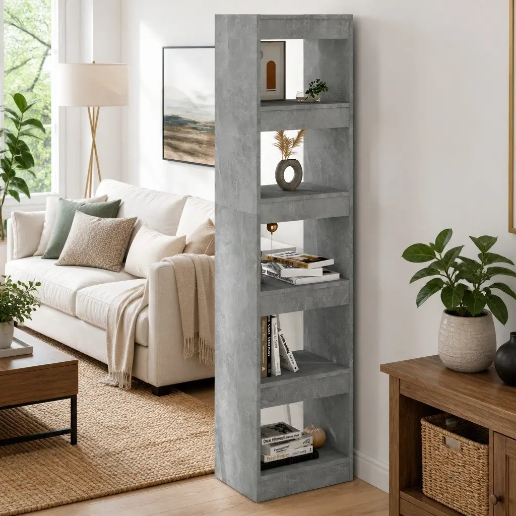 Book Cabinet Grey Room Divider Storage Shelf Standing Shelving Unit 40 x 30 x 166 cm