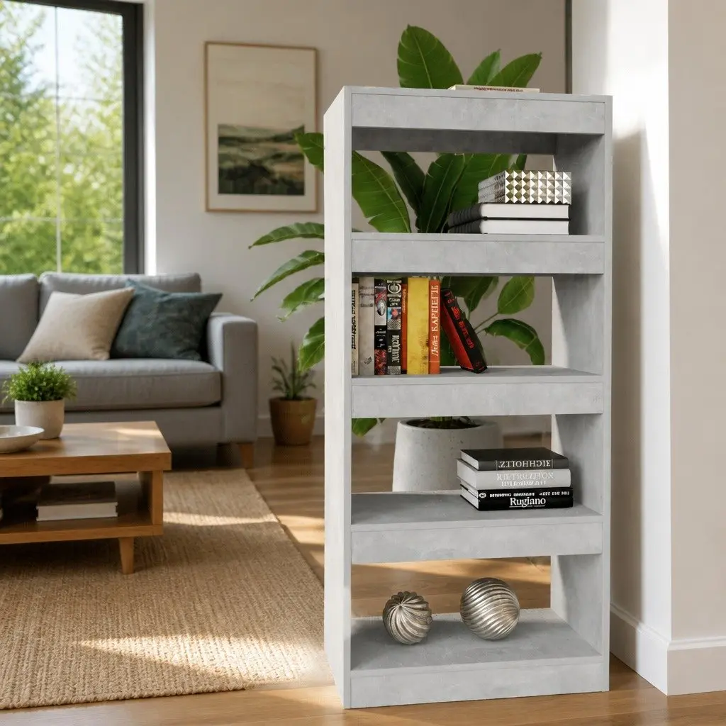 Book Cabinet Room Divider Grey Engineered Wood Shelving Storage Bookcase Display 60W x 30D x 135H cm