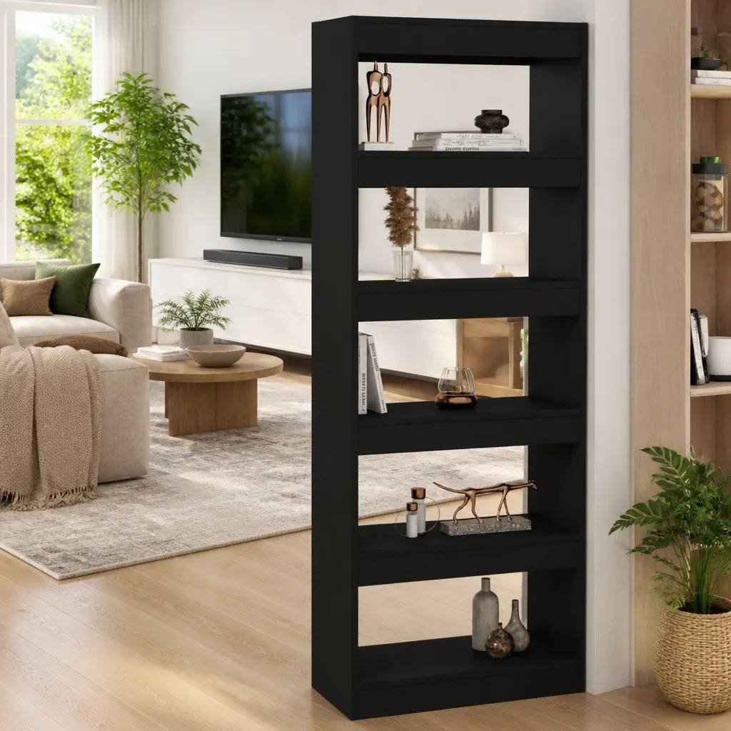 Room Divider Book Cabinet Black Engineered Wood 60x30x166cm Storage Bookshelf