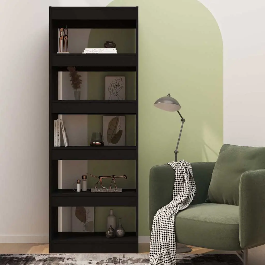 Room Divider Book Cabinet Black Engineered Wood 60x30x166cm Storage Bookshelf