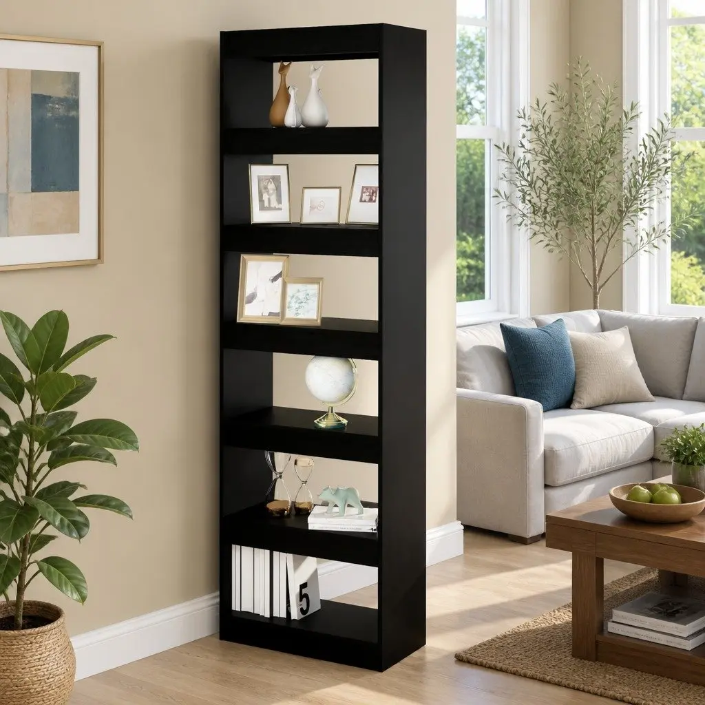 Wooden Book Cabinet Room Divider Storage Organiser Black 60W x 30D x 198H cm