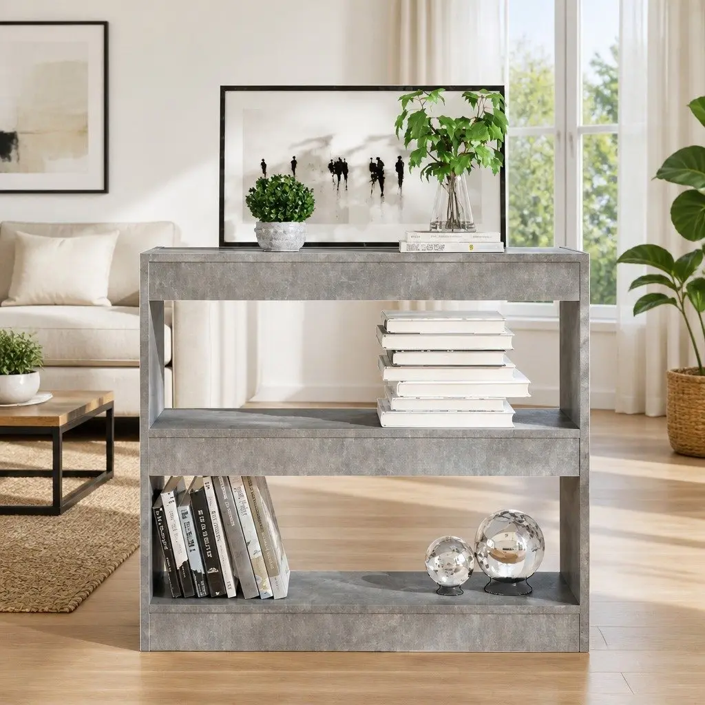 Grey Engineered Wood Bookcase Room Divider Storage Shelf 80W x 30D x 72H cm