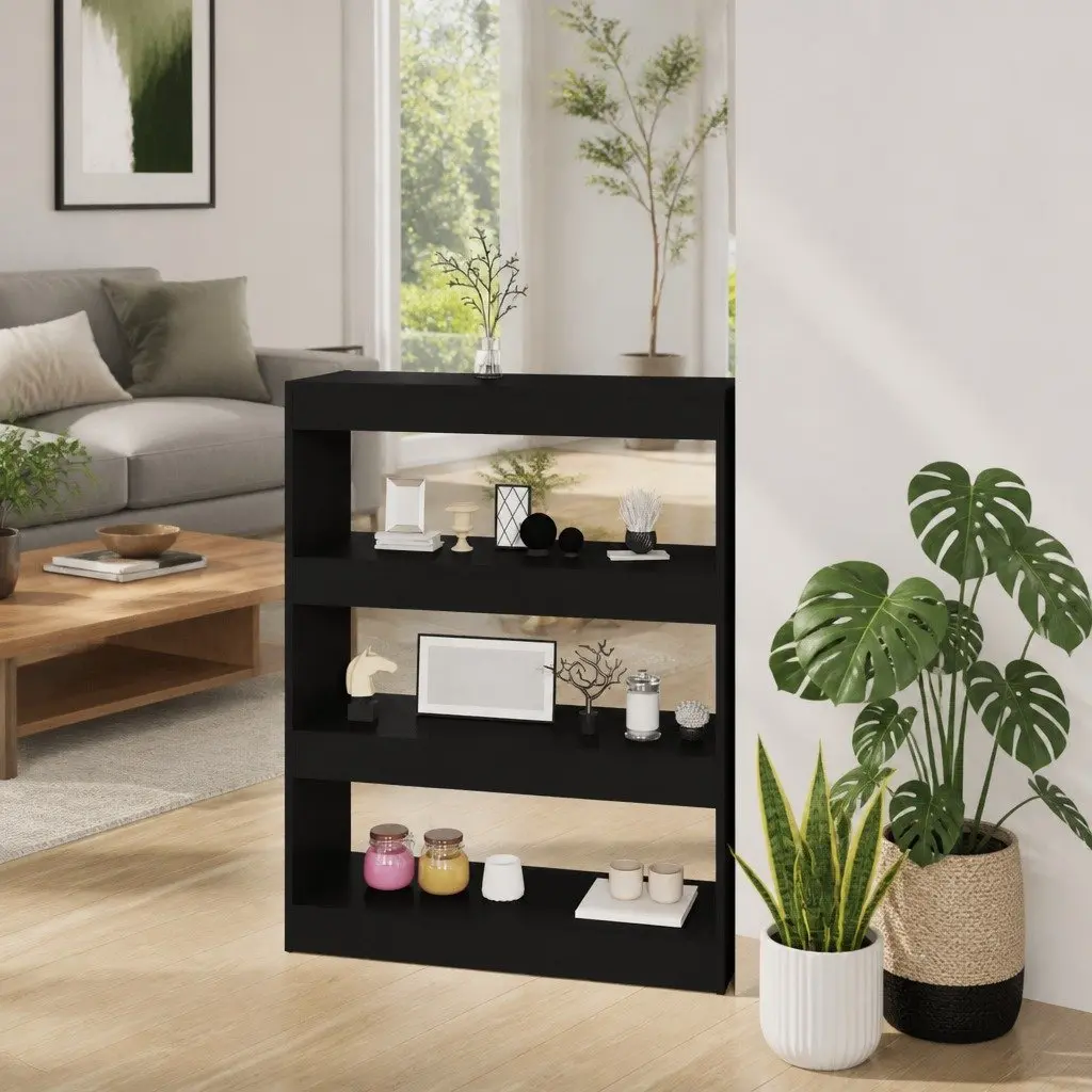 Black Book Cabinet Room Divider Shelving Unit 80 x 30 x 103 cm
