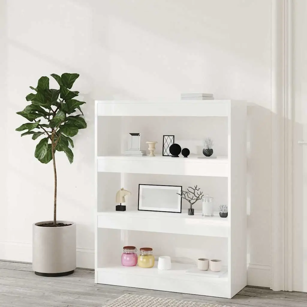 Storage Shelving Unit High Gloss White Book Cabinet Room Divider 80x30x103cm