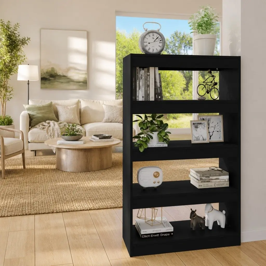 Wooden Book Cabinet Room Divider Black 80cm x 30cm x 135cm