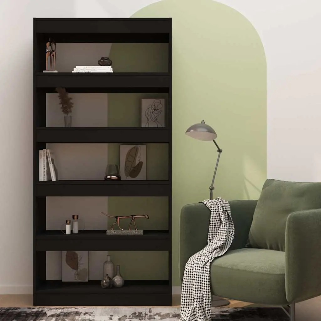 Book Cabinet Room Divider Black Engineered Wood 80W x 30D x 166H cm
