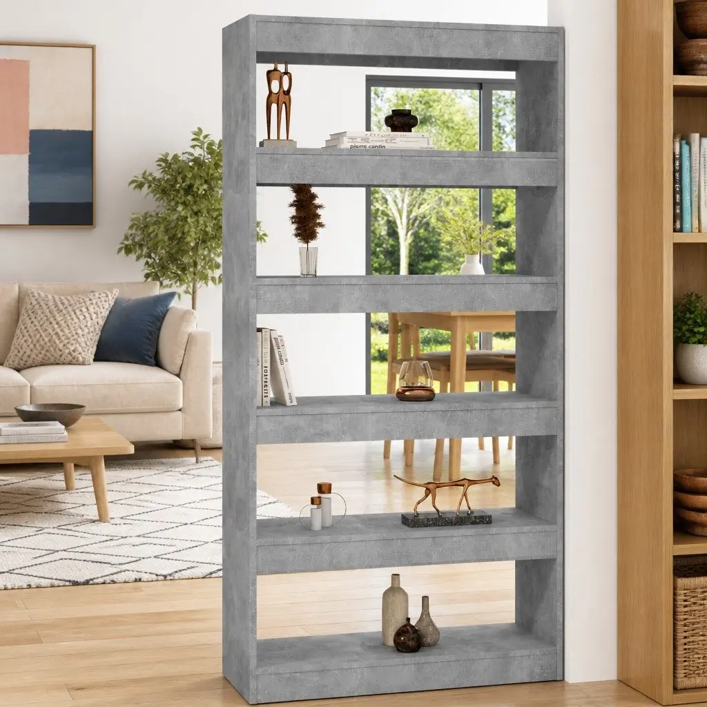 Book Cabinet Grey Engineered Wood Room Divider 80W x 30D x 166H cm