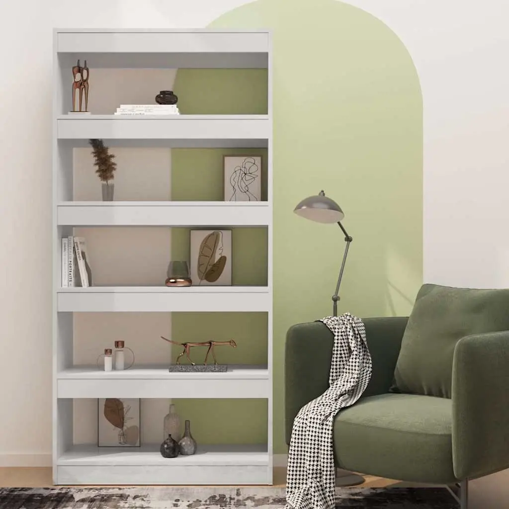 Book Cabinet Room Divider Storage Organiser White High Gloss 80W x 30D x 166H cm