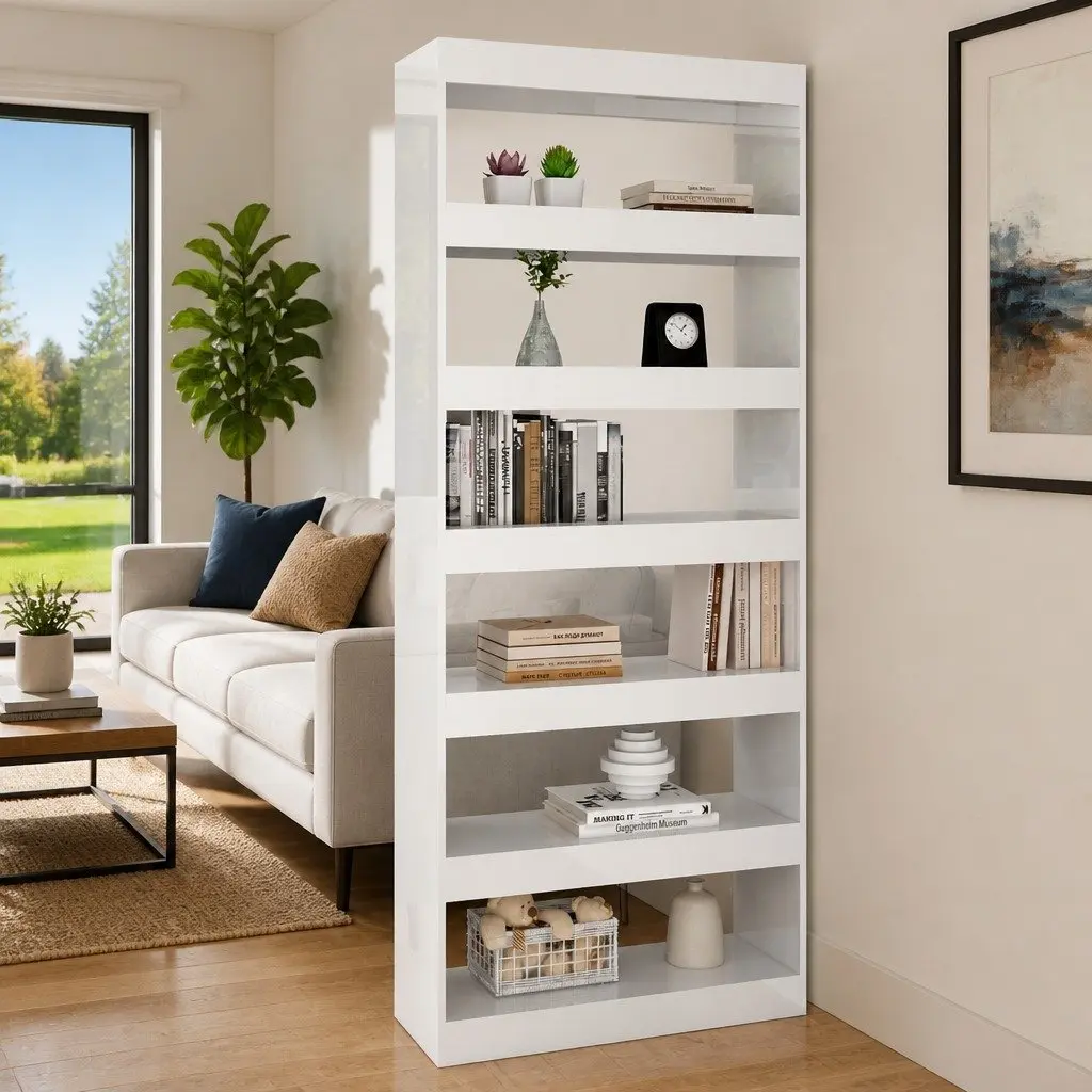Book Cabinet Room Divider High Gloss White 80x30x198 cm