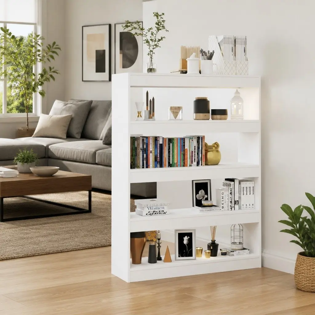 White Book Cabinet Room Divider Shelving Unit 100W x 30D x 135H cm