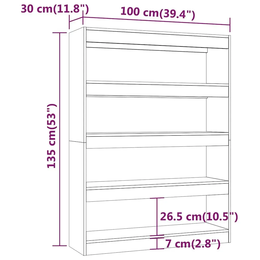 White Book Cabinet Room Divider Shelving Unit 100W x 30D x 135H cm
