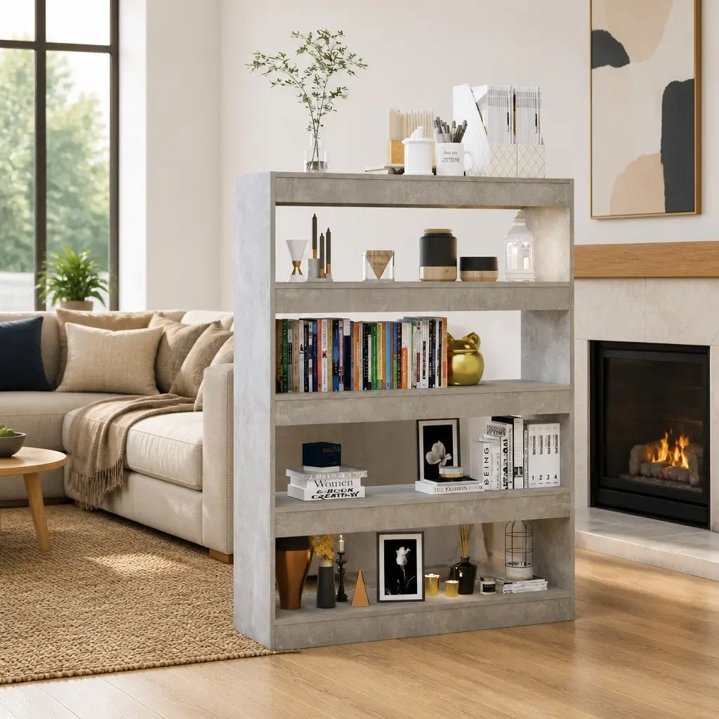 Book Cabinet Room Divider Grey Shelving Unit 100W x 30D x 135H cm