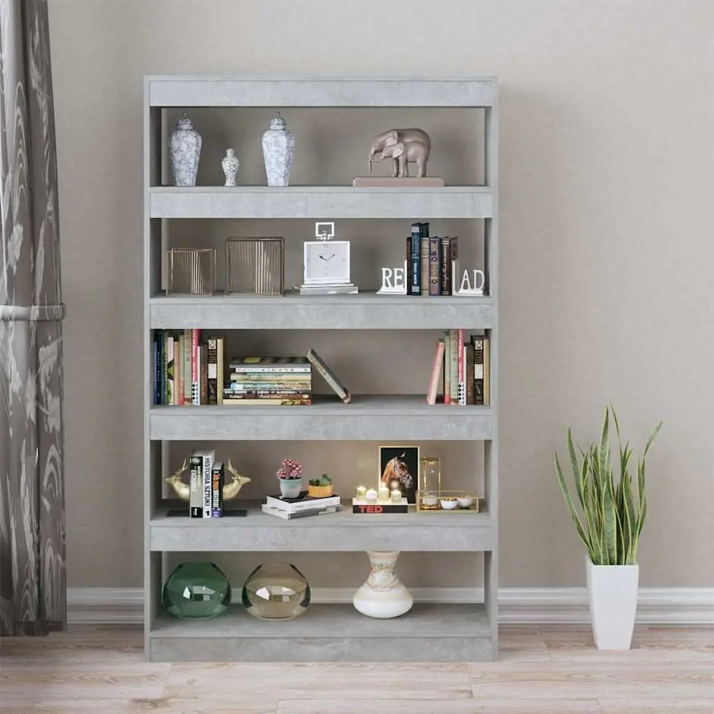 Book Cabinet Room Divider Grey Standing Shelf Storage Organizer Bookcase