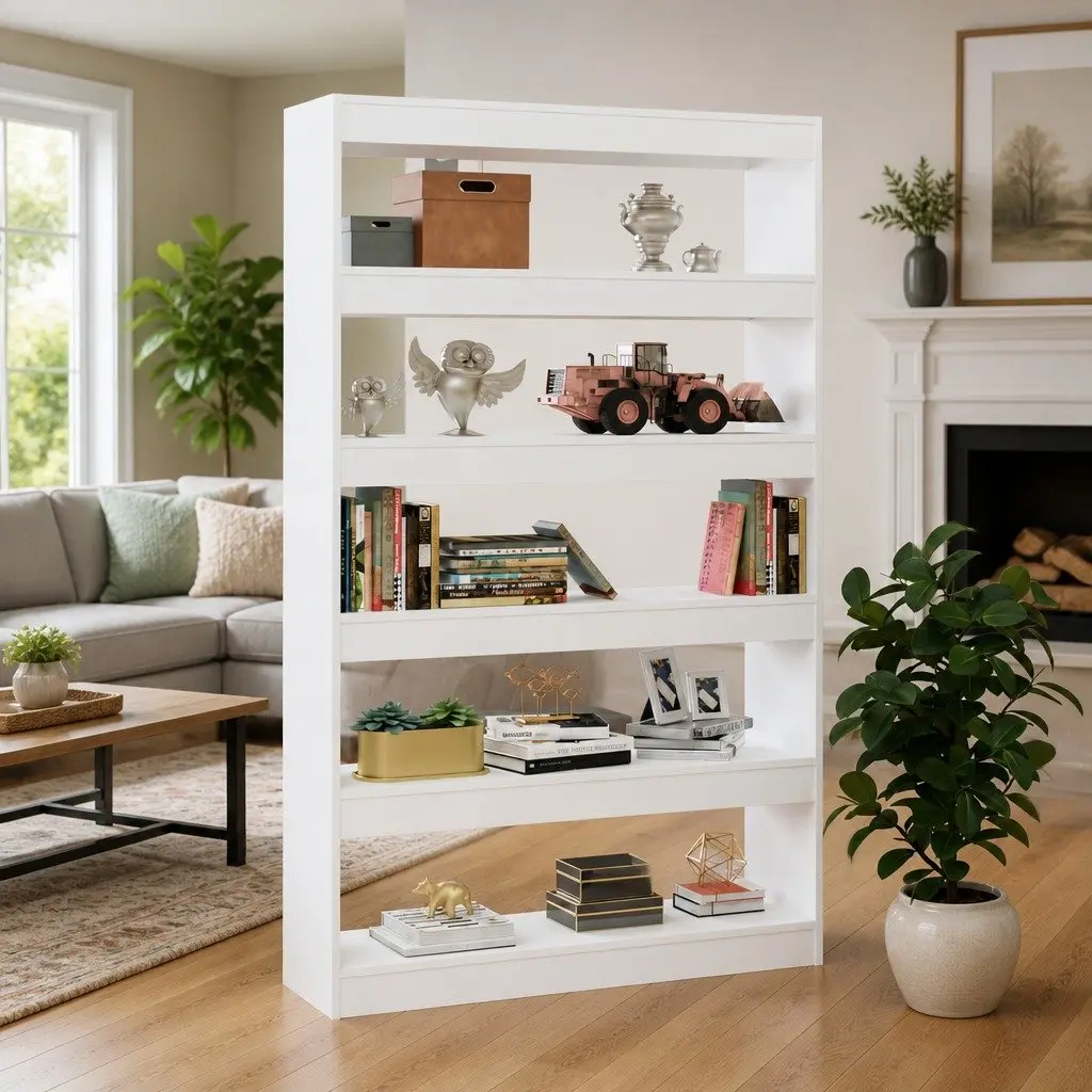 Wooden Book Cabinet High Gloss White Room Divider 100 x 30 x 166 cm
