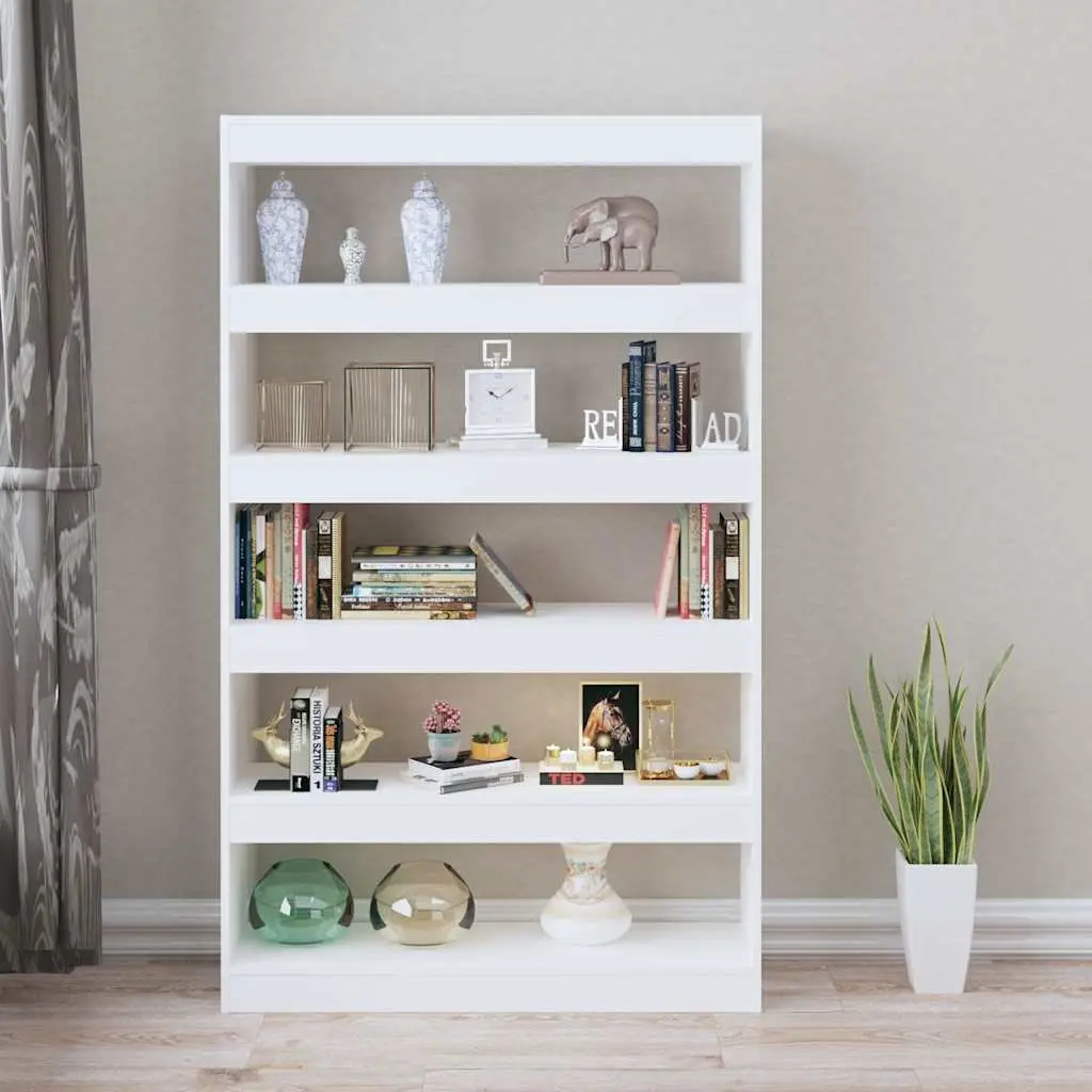 Wooden Book Cabinet High Gloss White Room Divider 100 x 30 x 166 cm