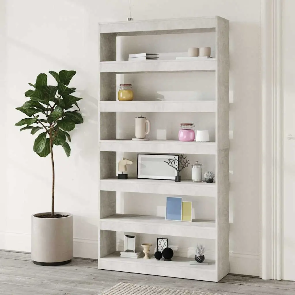 Engineered Wood Grey Book Cabinet Storage Room Divider 100x30x198cm