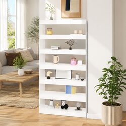Book Cabinet Room Divider White High Gloss Tall Standing Shelving Unit Storage