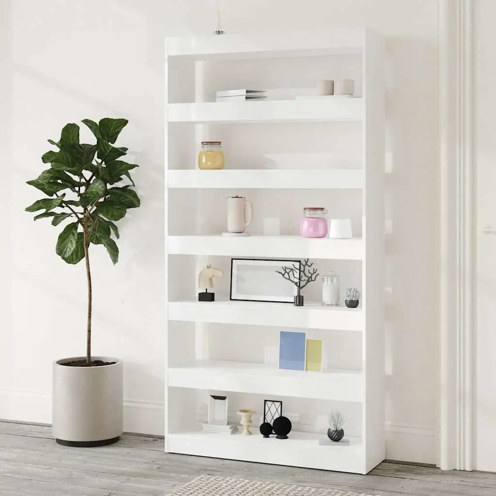Book Cabinet Room Divider High Gloss White Tall Standing Shelving Unit