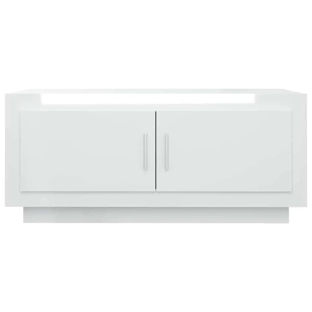 Coffee Table White High Gloss Storage 2 Door Accent Living Room Furniture