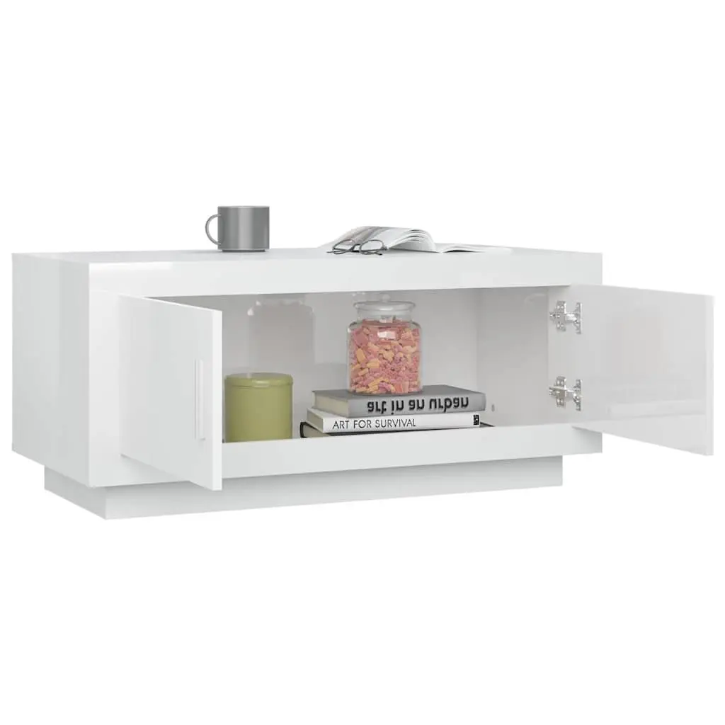Coffee Table White High Gloss Storage 2 Door Accent Living Room Furniture