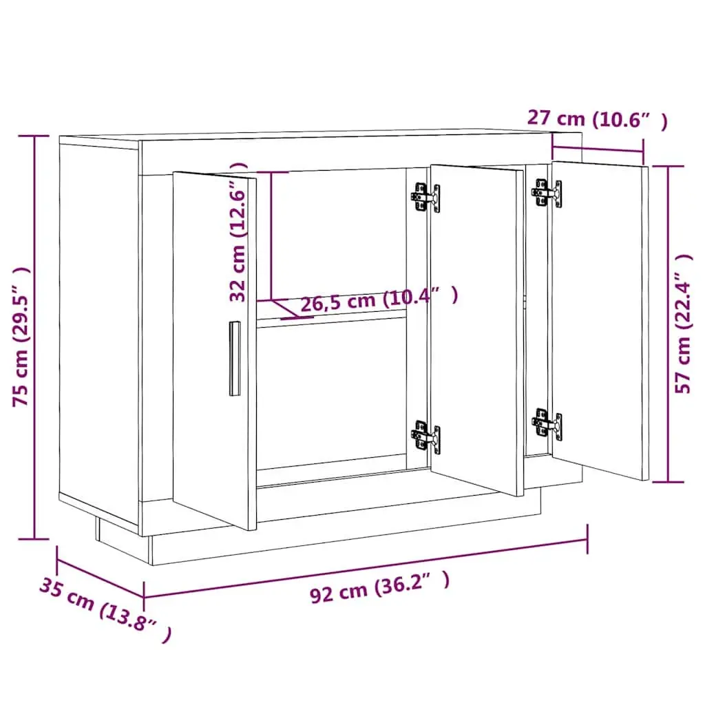 Sideboard White Storage Cabinet with Doors and Shelves 92 x 35 x 75 cm
